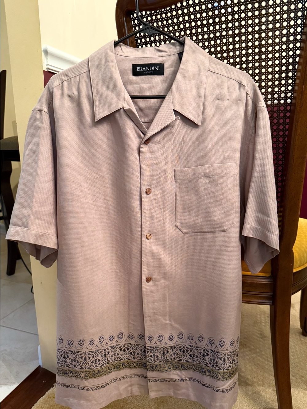 Men's Short-Sleeve Beige Button-Up Shirt